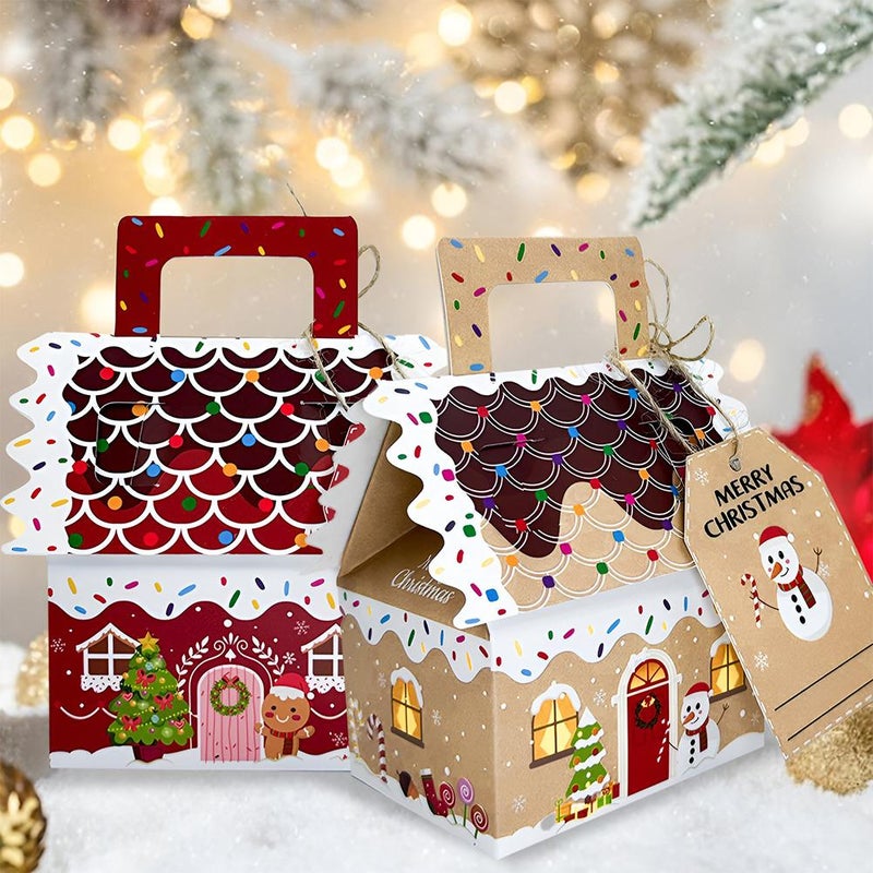 8pcs Christmas Candy Cookie Boxes, Christmas Gingerbread House Gift Box Candy House Treat Bags, Treat Gift Wrap Boxes for Holiday Xmas Party Favors, Snowman/deer/santa 4 Designs - Image 4